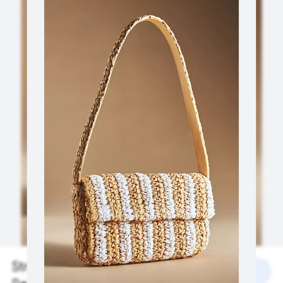 Anthropologie STRIPED RAFFIA SHOULDER BAG IN BEIGE - Picture 6 of 6